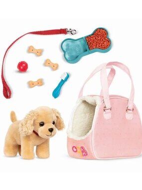 Our Generation Cocker Spaniel Pup Dog Carrier Set for 18" Dolls Pink
